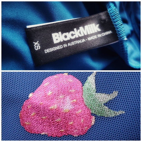 Blackmilk | Strawberries Tie Short Dress | Blue - Picture 5 of 8